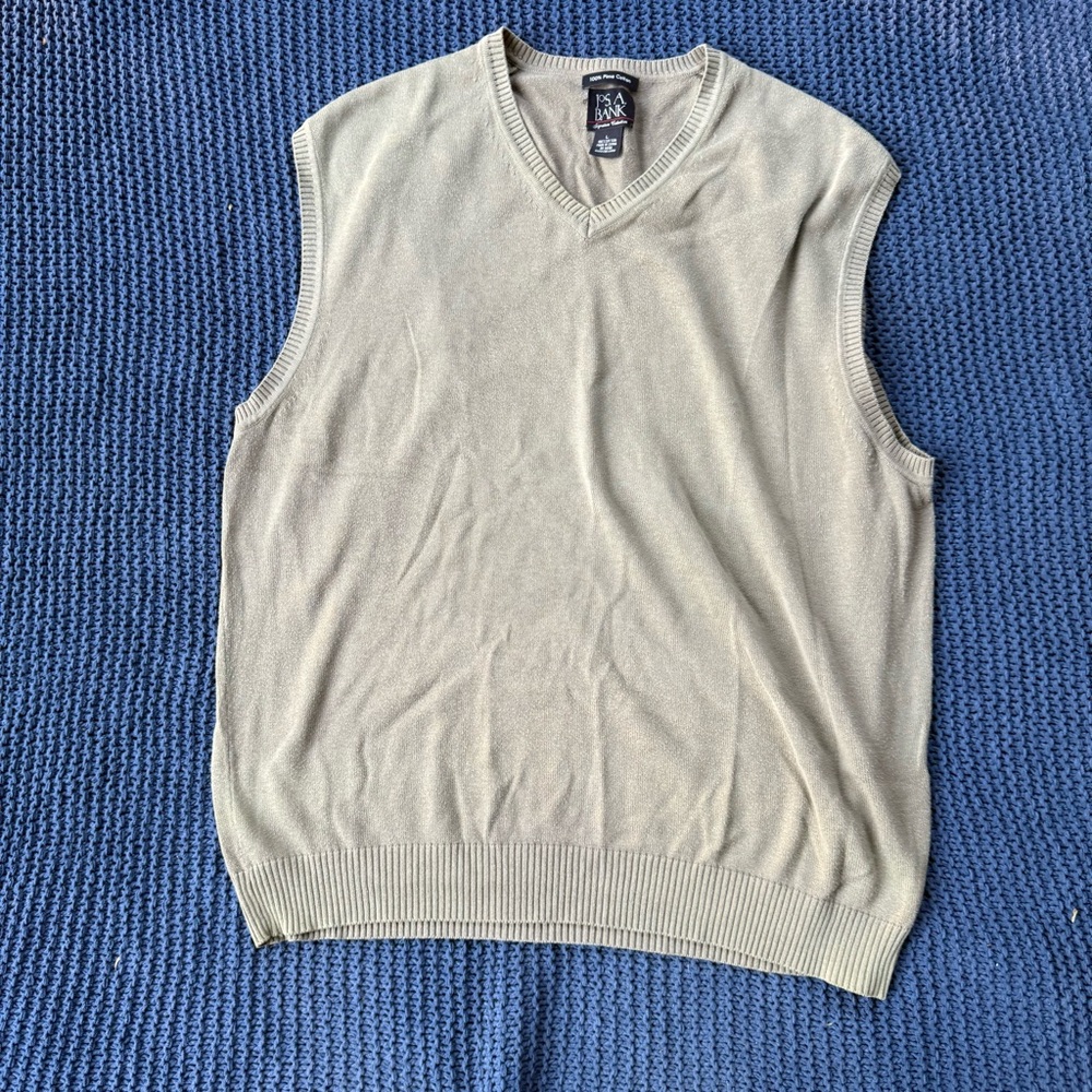 Jos A Bank 100% Pima Cotton Mens L Signature Collection Sweater Vest V Neck Prep